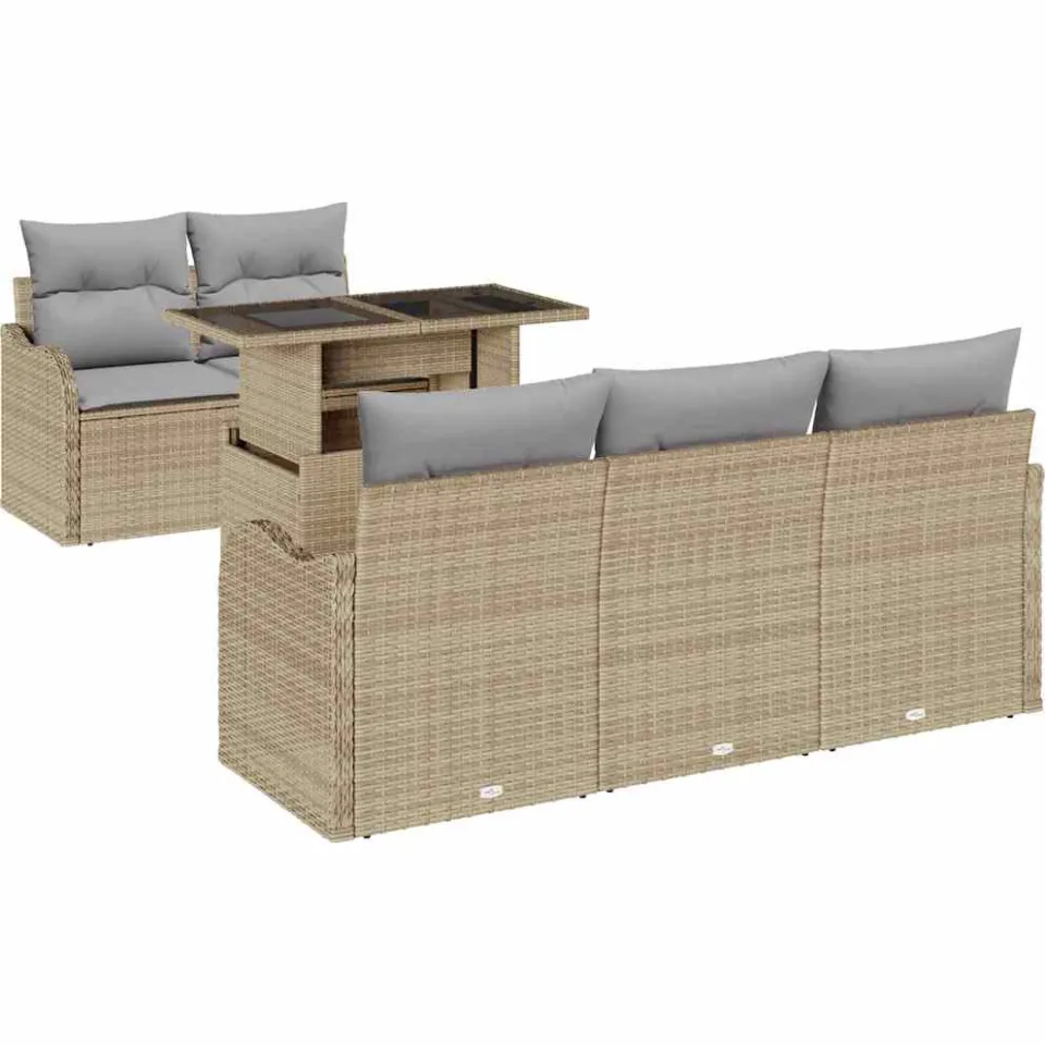 vidaXL Tuin Sofa Set 6 st Beige poly rattan, foto 4