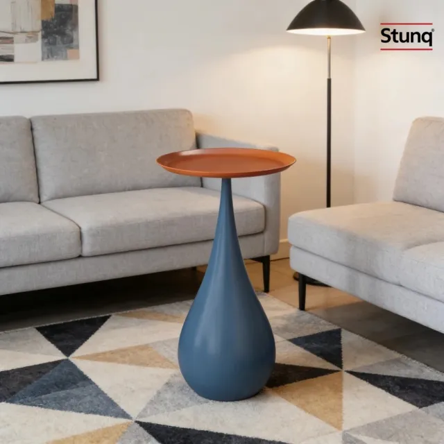 Stunq Ronde metalen bijzettafel met dienbladblad Blauw