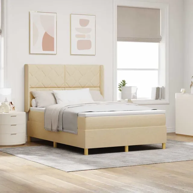 vidaXL Boxspringbed met LED-stripverlichting Crème 140 x 190 cm Stof