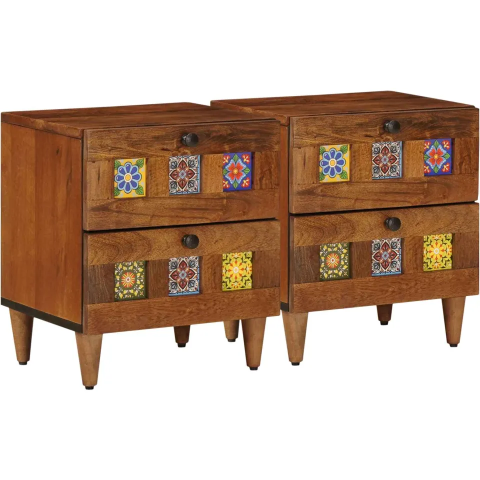 vidaXL Nachtkastje 2 st Bruin 40 x 33 x 46 cm Massief Mango Hout, foto 3