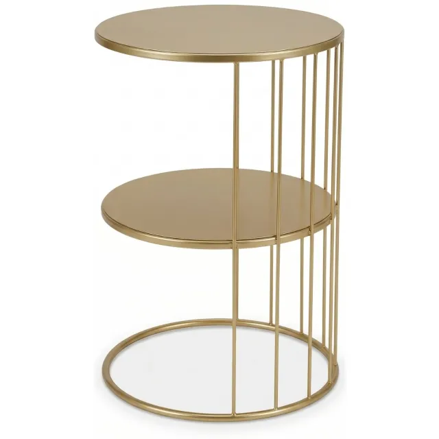 SCENA LIVING Ronde metalen salontafel met plank RODA, 52 cm, goud