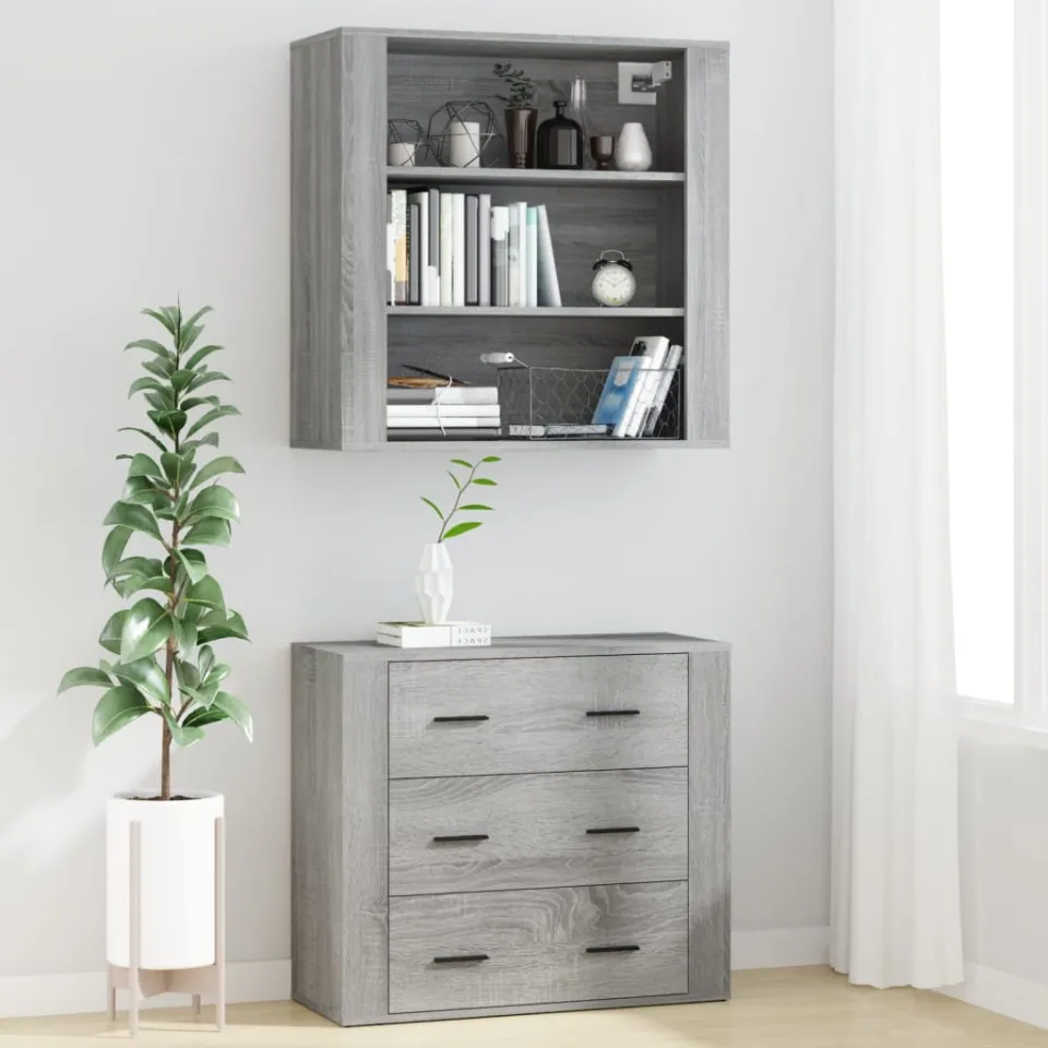 vidaXL Hoge kast bewerkt hout grijs sonoma eikenkleurig, foto 3