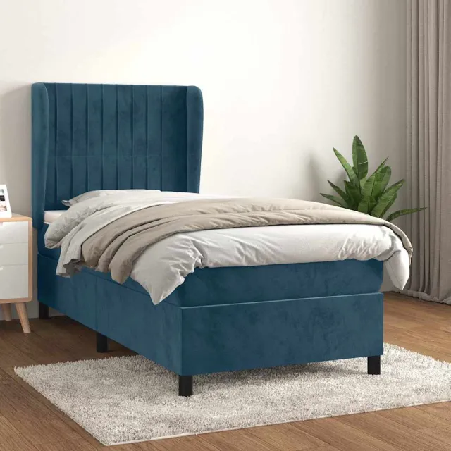 vidaXL Boxspring met matras fluweel donkerblauw 100x200 cm blauw