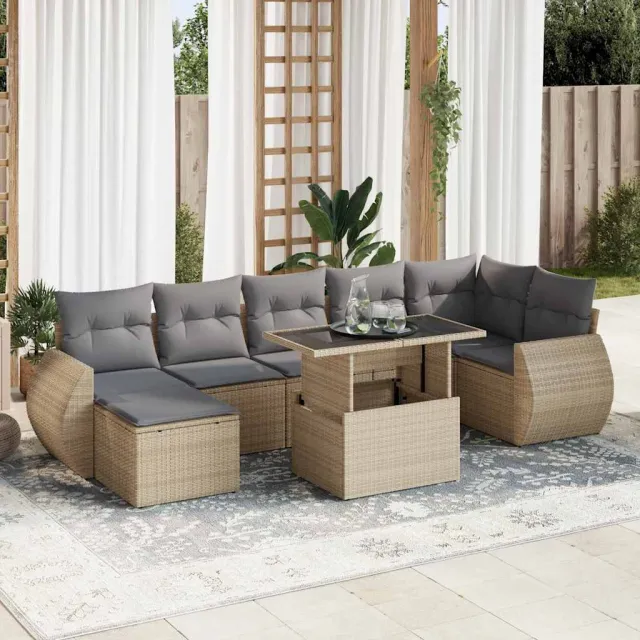 vidaXL 5-delige Loungeset met kussens poly rattan beige, foto 2