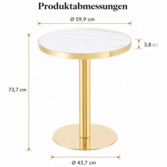 WUVRIE Ronde bijzettafel Ø60 cm - UV-gecoat blad met marmerlook en RVS onderstel - Wit/goud Wit en goud