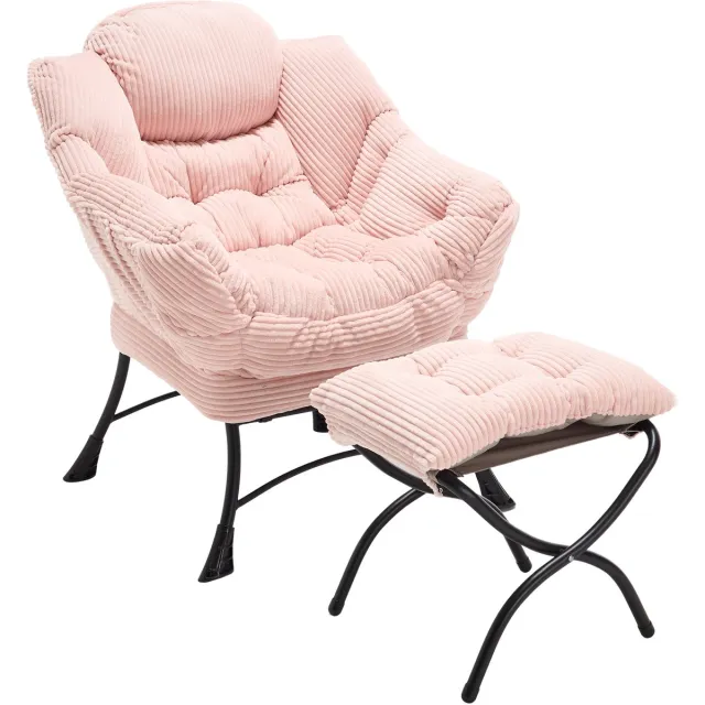MUVANO Relaxstoel Met Voetenbank - Roze Fauteuil Met Poef - Comfortabele Leesstoel Met Zijvak - 70x64x95cm - Loungen - Woonkamer Slaapkamer Roze