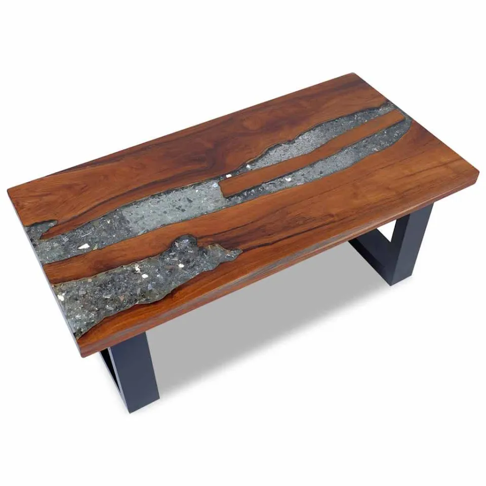 vidaXL Salontafel massief teakhout hars 100x50 cm Meerkleurig