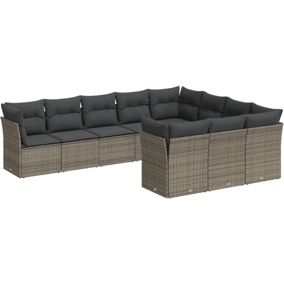 vidaXL 10-delige Loungeset met kussens poly rattan grijs, foto 3
