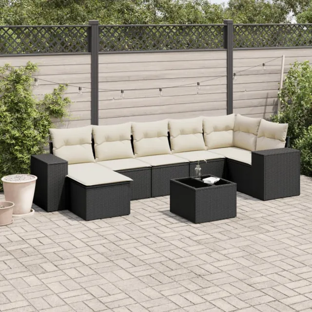 vidaXL 8-delige Loungeset met kussens poly rattan zwart, foto 2