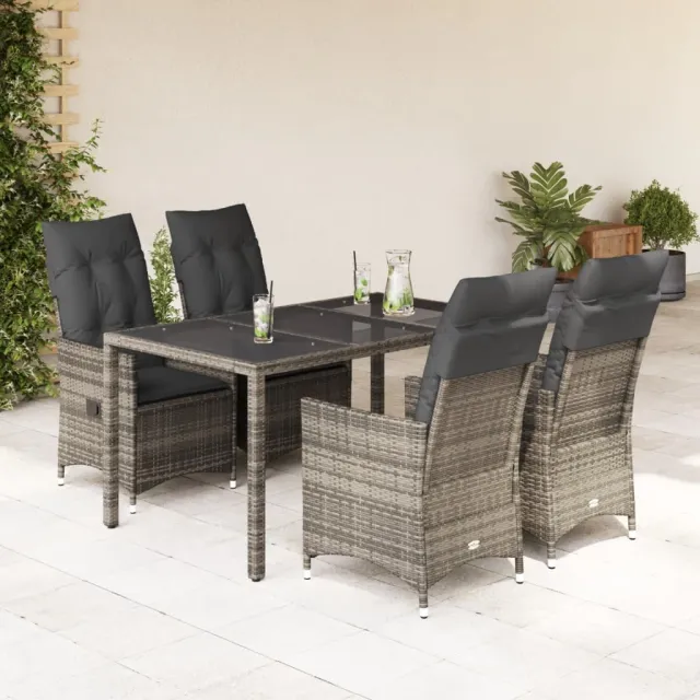 vidaXL 5-delige Tuinset met kussens poly rattan grijs, foto 2