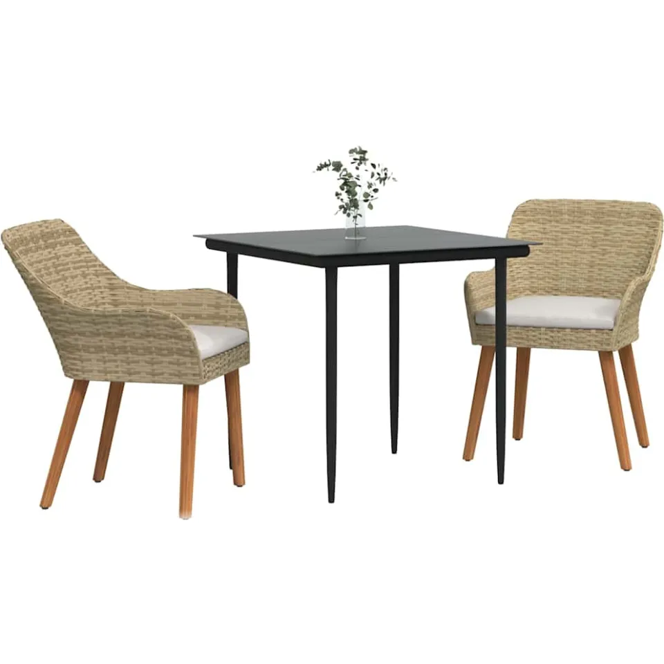 vidaXL Tuin eettafelset 3 st Beige poly rattan
