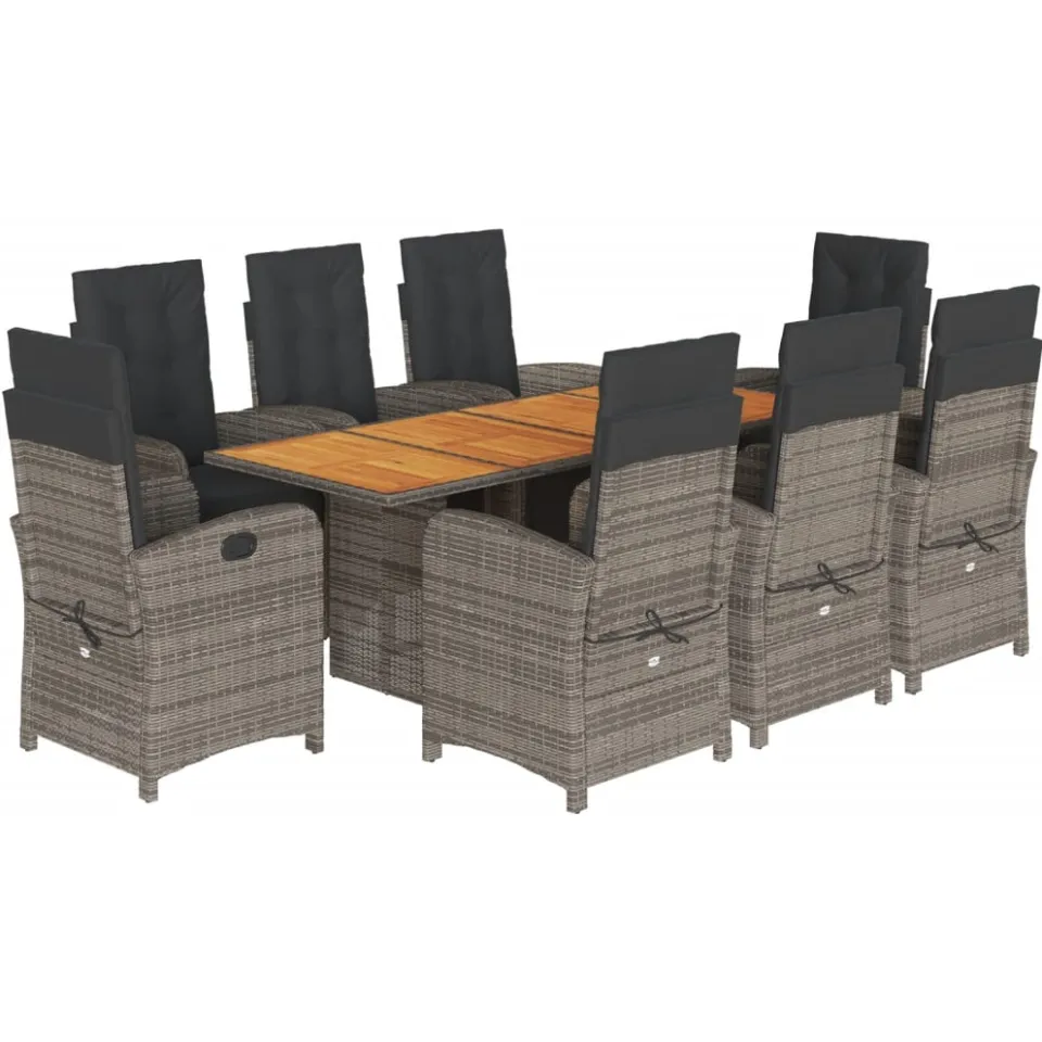 vidaXL 9-delige Tuinset met kussens poly rattan grijs, foto 3