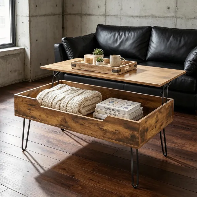 COVREO Salontafel 95x50x40 cm walnoot MDF, hoogte verstelbaar Walnut