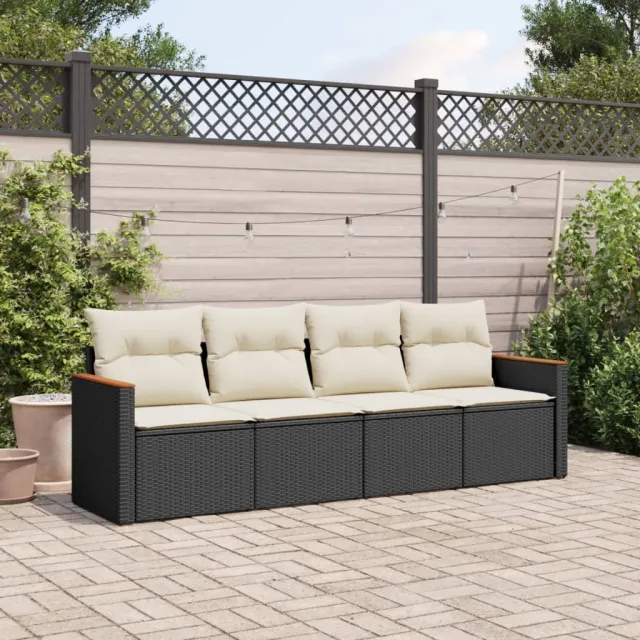 vidaXL 4-delige Loungeset met kussens poly rattan zwart, foto 2