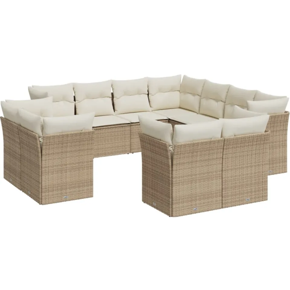vidaXL 11-delige Tuinset met kussens poly rattan beige