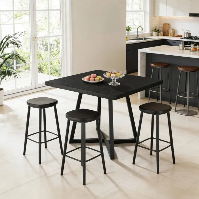 CHICFURN Eettafel - 2-4 personen - industrieel design - vierkant - zwart