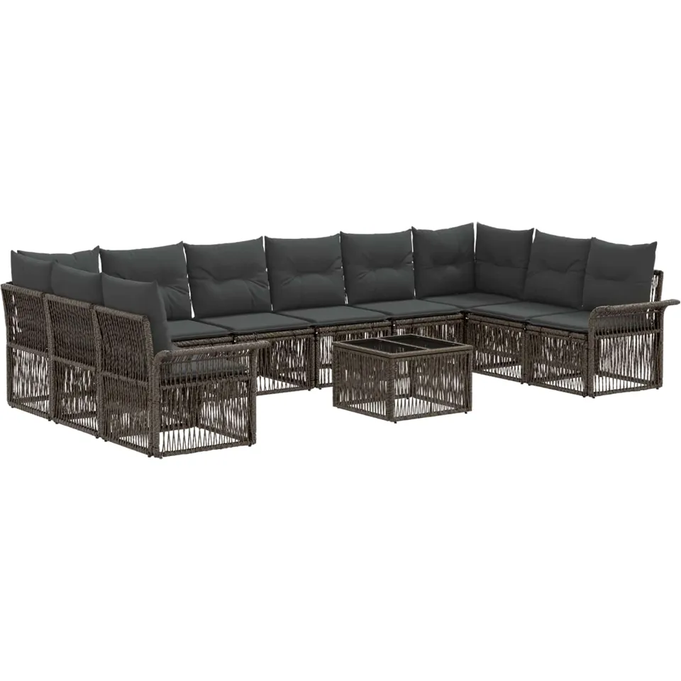 vidaXL Tuinbankenset 11 st 10-zits Grijs poly rattan, foto 3