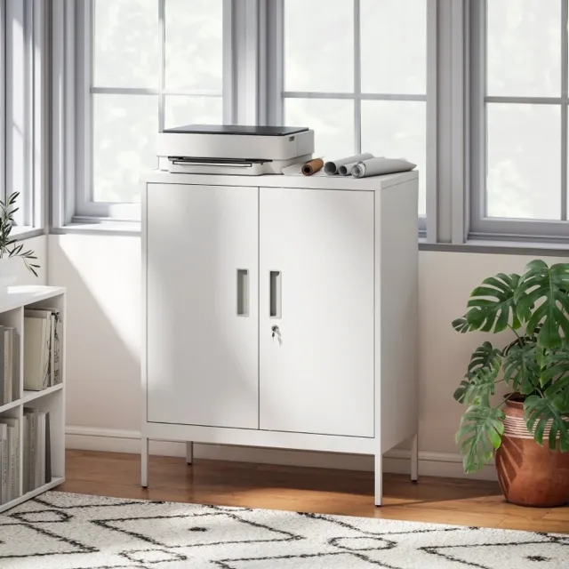 WUVRIE Stalen archiefkast 80x40x100 cm - 2 afsluitbare deuren en verstelbare planken - Wit