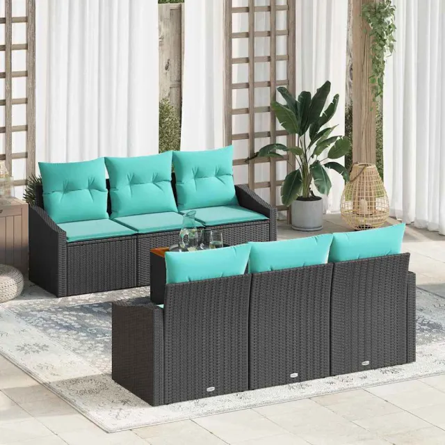 vidaXL Tuinbankenset 7 st Zwart poly rattan, foto 2