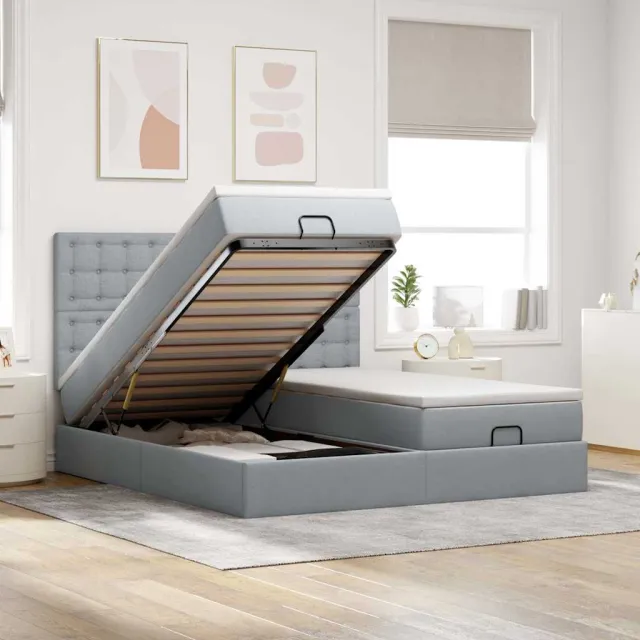 vidaXL Ottoman bed met matrassen 200x200cm stof lichtgrijs grijs