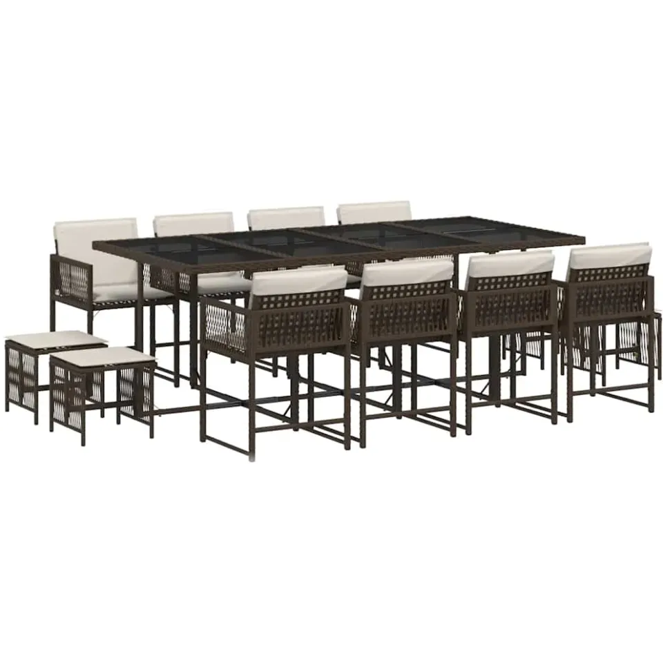 vidaXL 13-delige Tuinset met kussens poly rattan bruin, foto 3