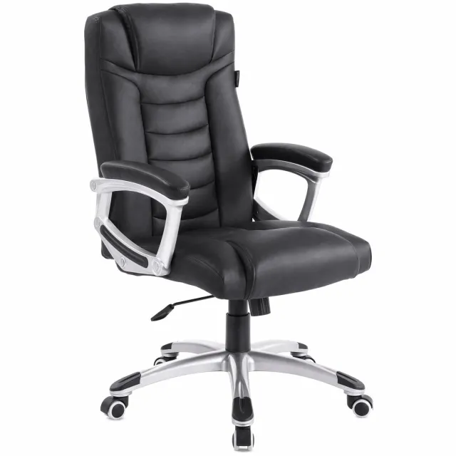 Monza Home Ergonomische Bureaustoel voor Volwassenen tot 150 kg – Directiestoel met Hoge Rugleuning en Nekondersteuning – Kantelbaar – PU Leer – Gasveer Getest volgens EN 1335 – Zwart – Monza Home