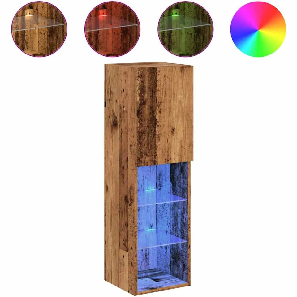 vidaXL Tv-meubels met LED-verlichting 2 st 30,5x30x102 cm oud hout bruin, foto 4