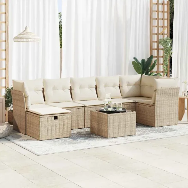 vidaXL 8-delige Loungeset met kussens poly rattan beige, foto 2