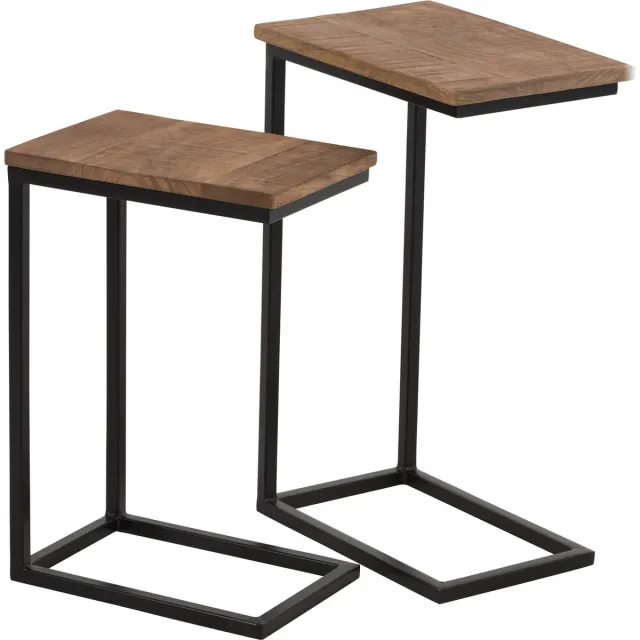 J-Line bijzettafel Rechthoek - metaal/hout - zwart/naturel - set van 2 Zwart - Naturel