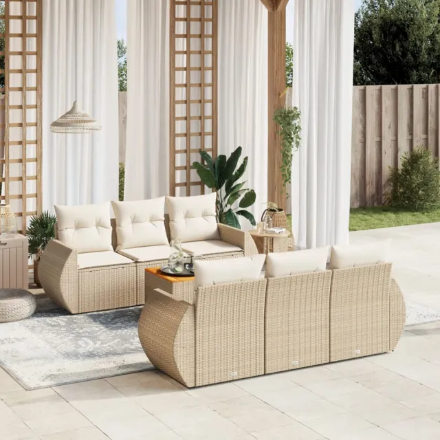 vidaXL 7-delige Loungeset met kussens poly rattan beige, foto 2