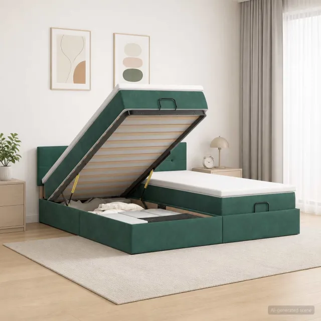 vidaXL Ottoman bed met matras met hoofdeinde 2 st Donkergroen Fluweel