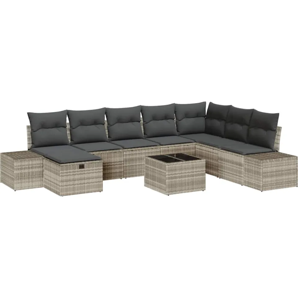 vidaXL Tuin Sofa Set 9 st Lichtgrijs poly rattan