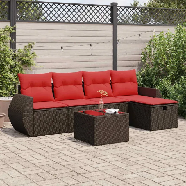 vidaXL 6-delige Loungeset met kussens poly rattan bruin, foto 2
