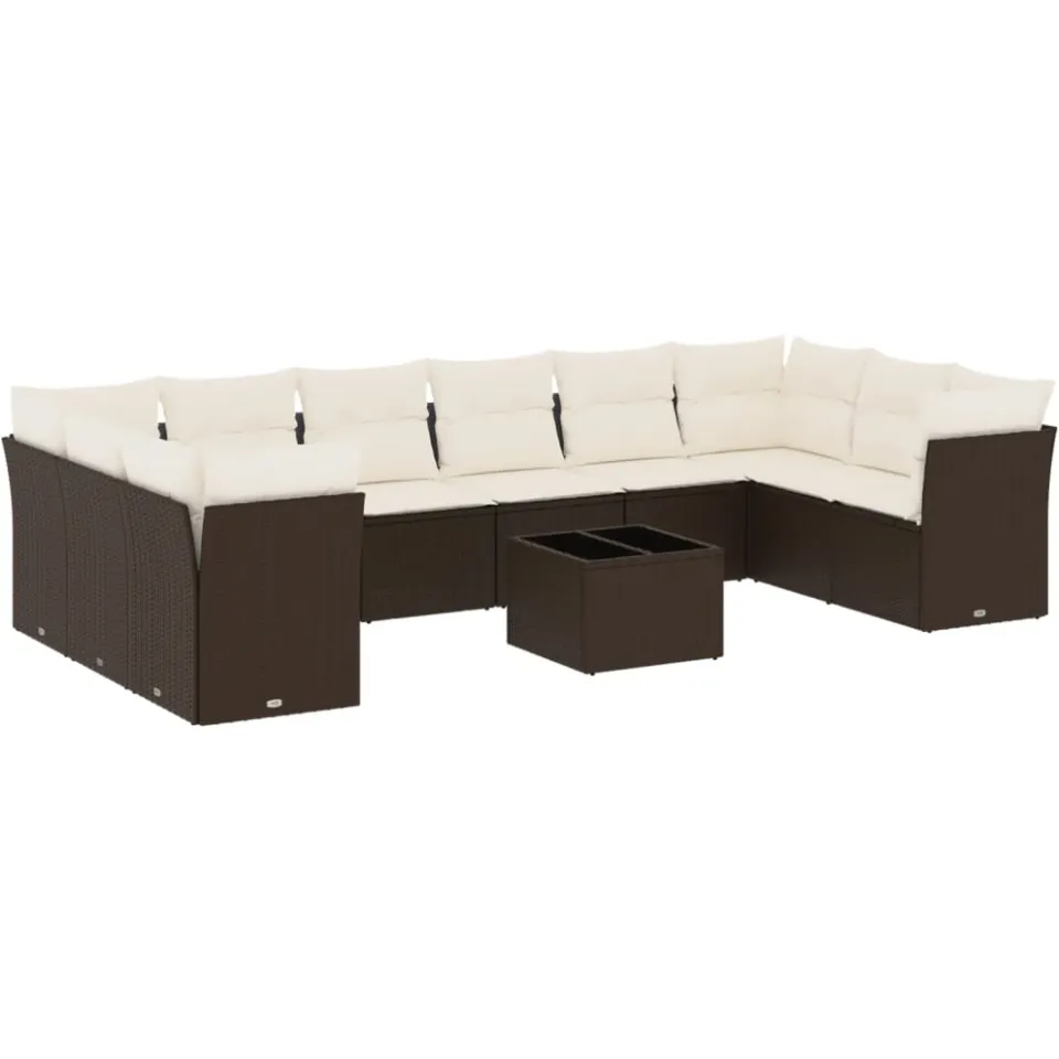 vidaXL 11-delige Loungeset met kussens poly rattan bruin