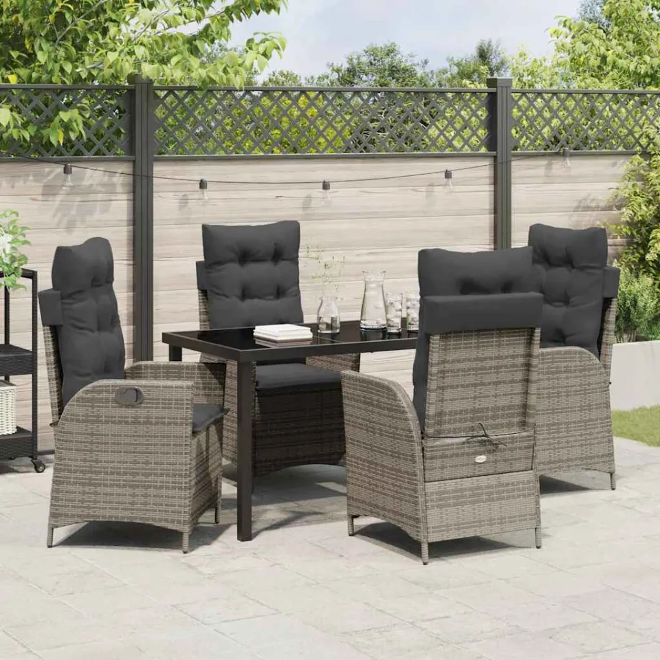 vidaXL Tuin eettafelset 5 st Grijs poly rattan, foto 3