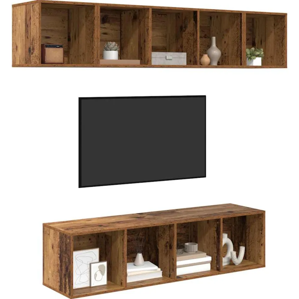 vidaXL Tv-meubelset 4 st Oud Hout Bewerkt hout bruin, foto 3