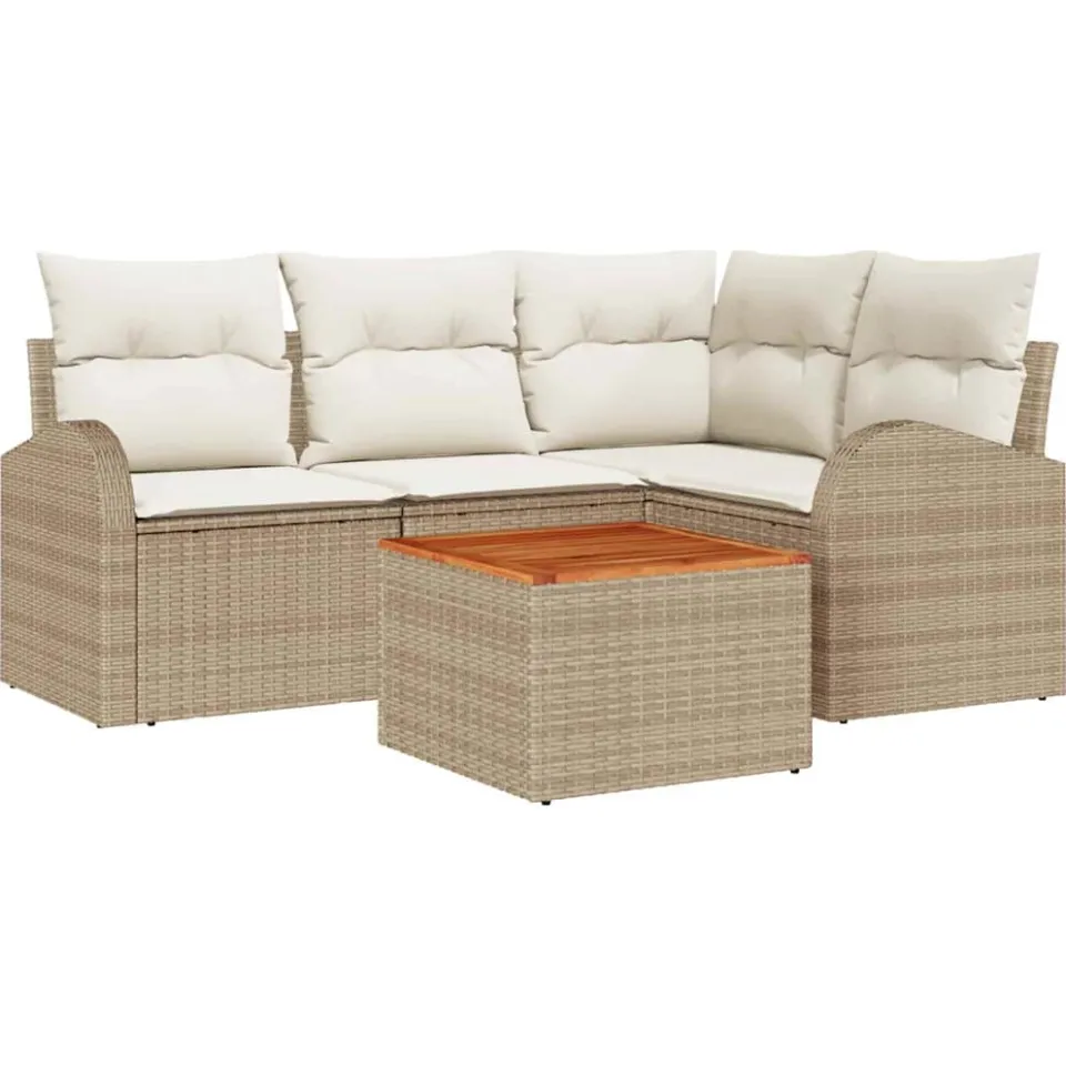 vidaXL Tuinbankenset 5 st Beige en Crème poly rattan