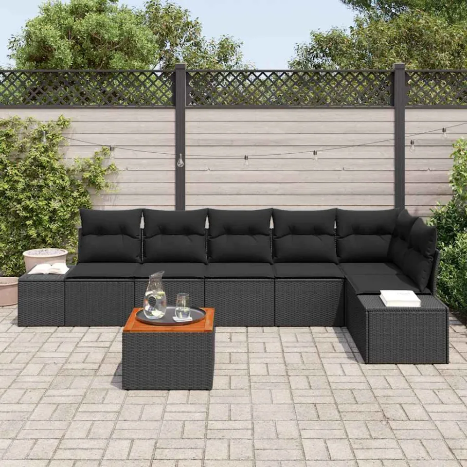 vidaXL Tuinbankenset 7 st Zwart poly rattan, foto 3