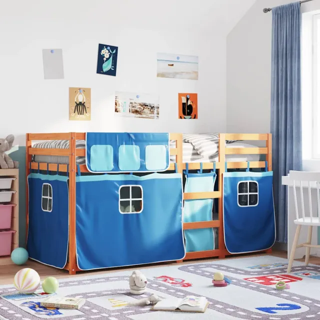 vidaXL Stapelbed met gordijnen 80x200 cm massief grenenhout blauw