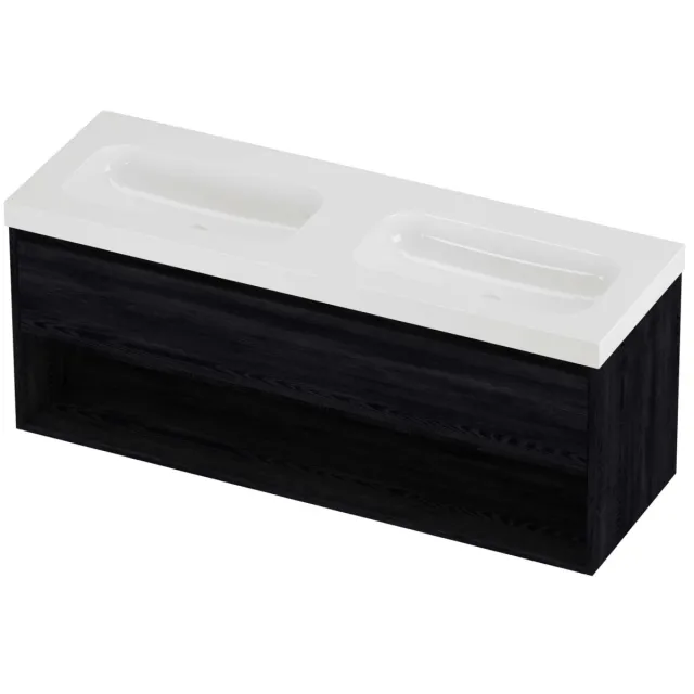 Proline Haga Badmeubelset Polystone Mezza Met Schap 140x46x58 cm Glans Wit Black Oak Eiken