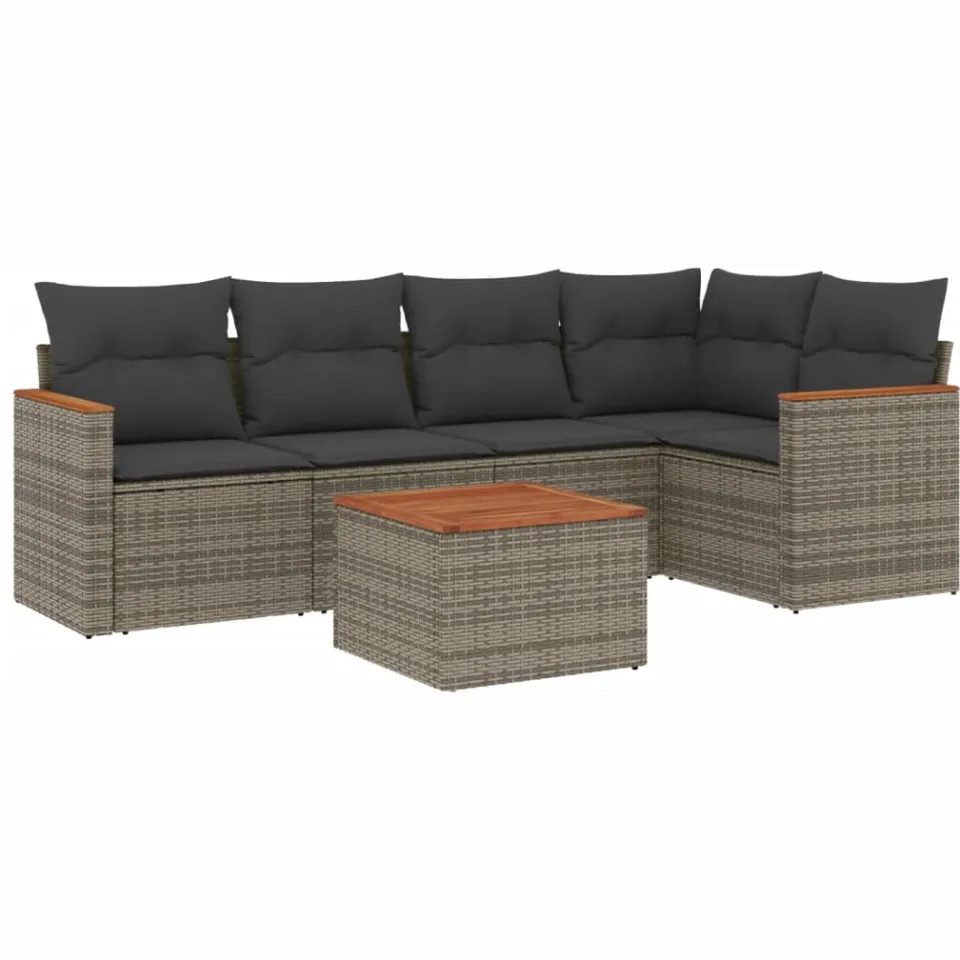vidaXL 6-delige Loungeset met kussens poly rattan grijs