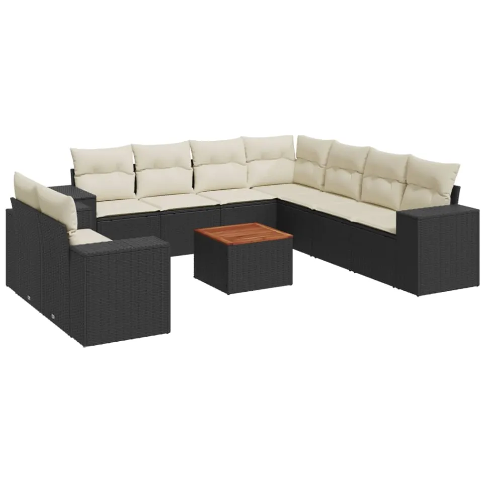vidaXL 10-delige Loungeset met kussens poly rattan zwart, foto 3