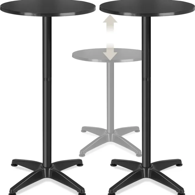 Tectake Aluminium Statafels - Ø60 cm - Set van 2 Bistrotafels - Klaptafels - Terrastafel - In Hoogte Verstelbaar van 75 tot 115 cm - Zwart - Opklapbaar - Partytafels - Geschikt voor Binnen en Buiten