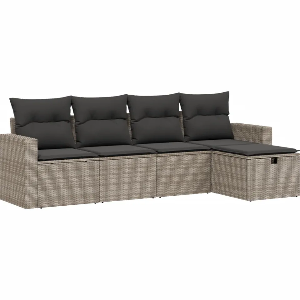 vidaXL 5-delige Loungeset met kussens poly rattan grijs, foto 3