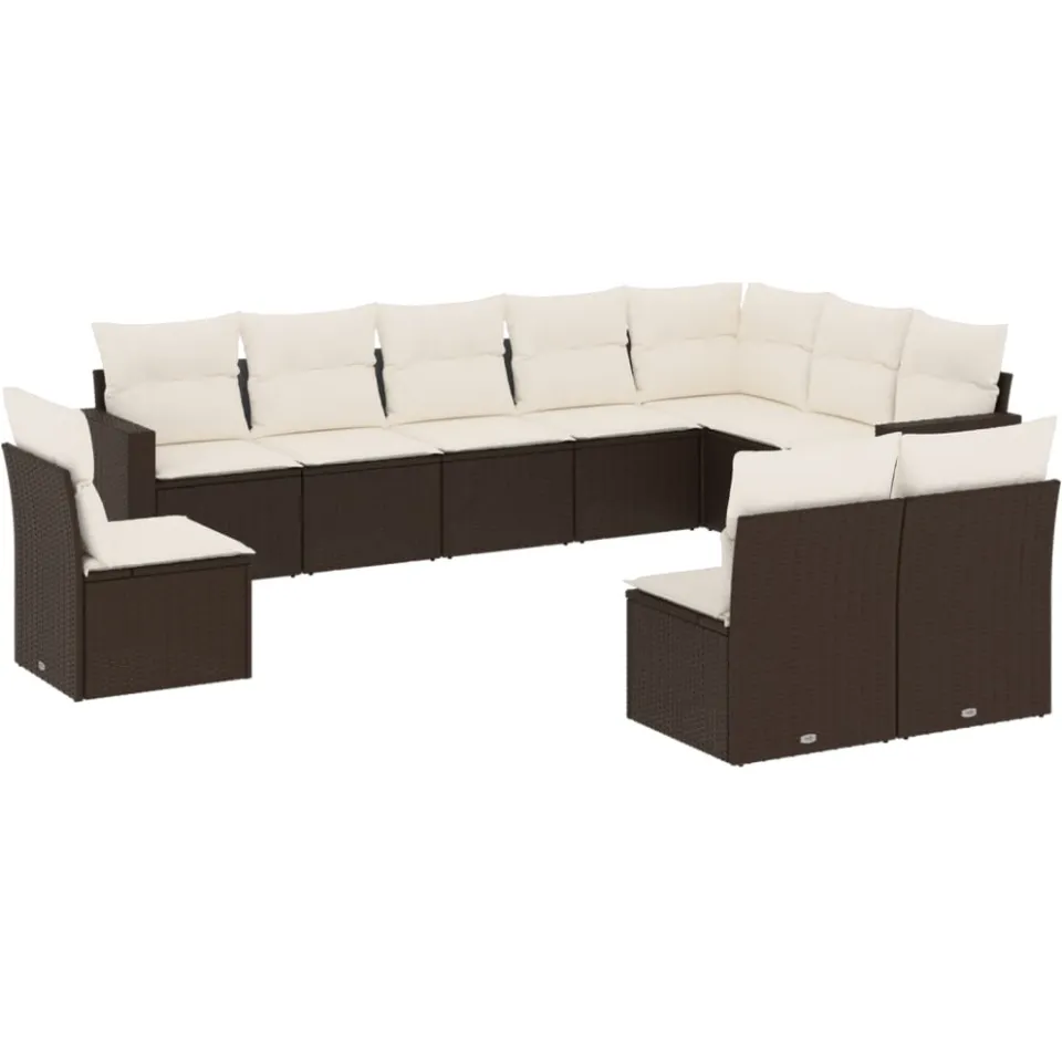 vidaXL 10-delige Loungeset met kussens poly rattan bruin, foto 3