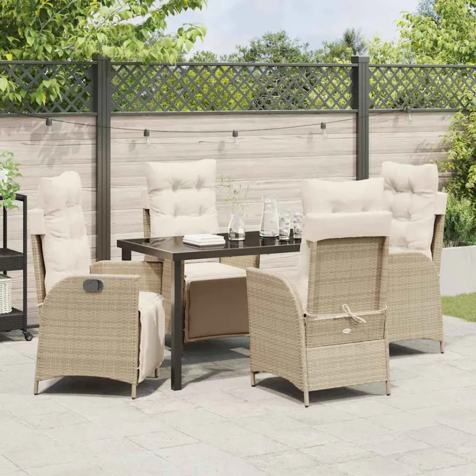 vidaXL Tuin eettafelset 5 st Beige poly rattan, foto 3