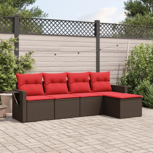 vidaXL 5-delige tuinbankset met kussens, bruin polyrotan, foto 2