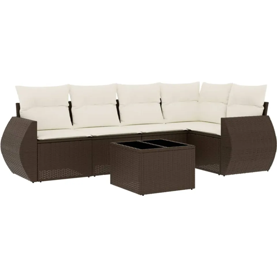 vidaXL 6-delige Loungeset met kussens poly rattan bruin