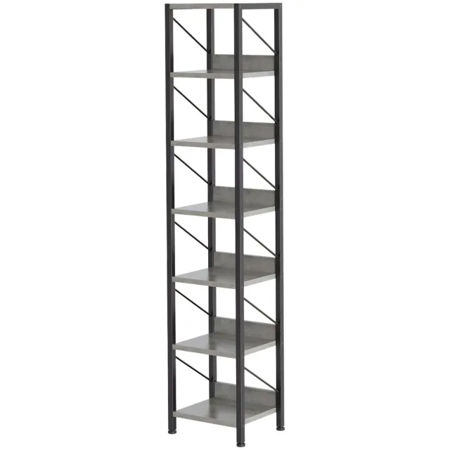 Happiq Boekenkast 7-Laags - Ruimtebesparend Smal design - voor woonkamer en kantoor - Grijs - Zwart