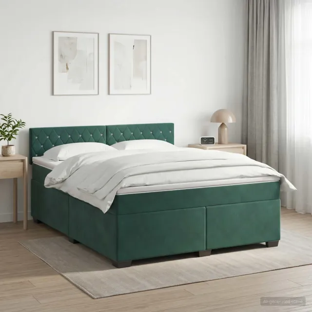 vidaXL Boxspring Bed met Matras en LED Donkergroen 160 x 200 cm